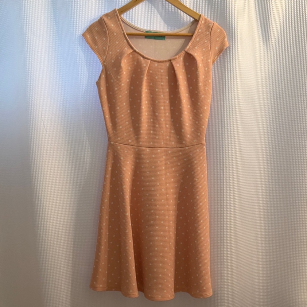 The Nines Boutique - Polka Dot Cap Sleeve Peach Dress - Small